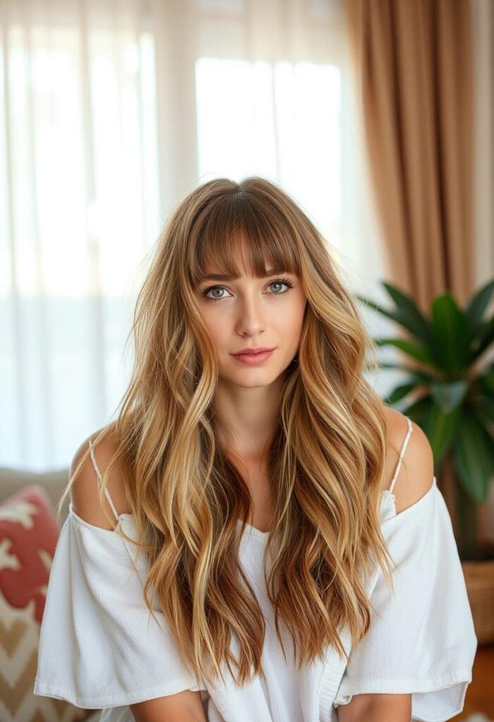 curtain bangs wavy hair